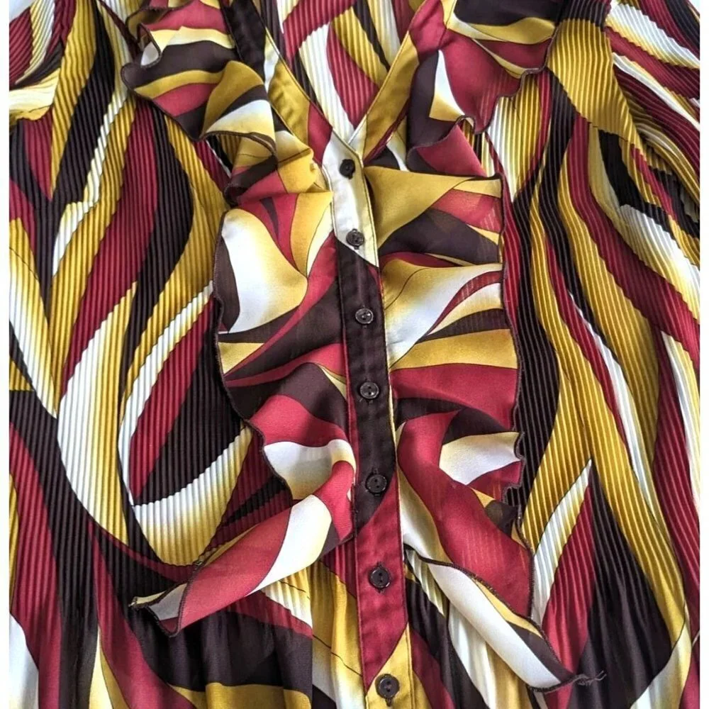 Groovy Vintage Y2K ASHLEY STEWART Boho Pleated Ruffle Blouse 70s Retro Size 14 - Picture 5 of 7